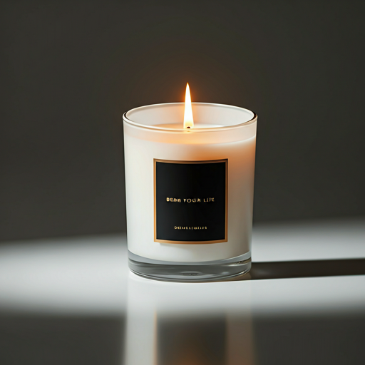 Minimalist luxury candle casting geometric shadows